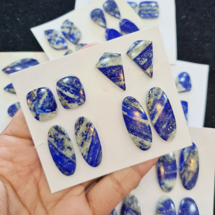 1 Set Natural Lapis Lazuli Cabs Pairs Mix Shape Size: 19-32mm - The LabradoriteKing