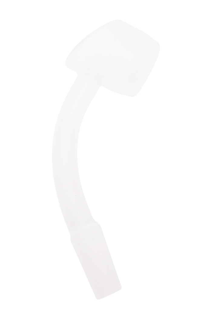 Slim 10 mm male 45-degree domeless frosted quartz banger with 4 mm thick bucket, curved neck, studio white background side view.