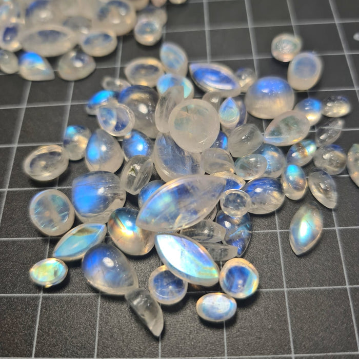 100 Carats of Rainbow Moonstone Cabs | 6-12mm - The LabradoriteKing
