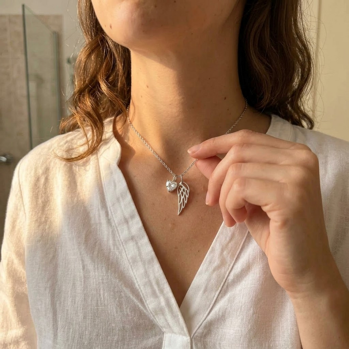 Aluma Guardian Angel Wing Necklace with Cubic Zirconia