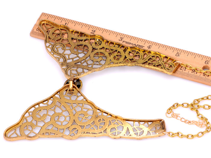 Antique Finished Modern Cuff Style Collar Necklace With Floral Center