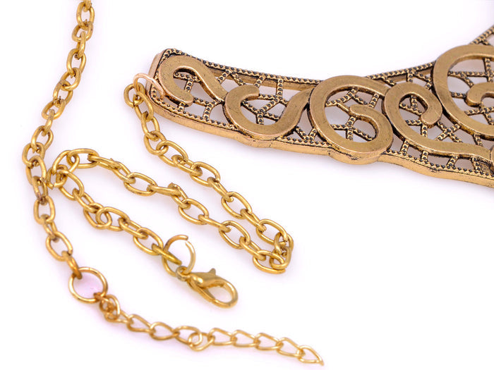 Antique Finished Modern Cuff Style Collar Necklace With Floral Center