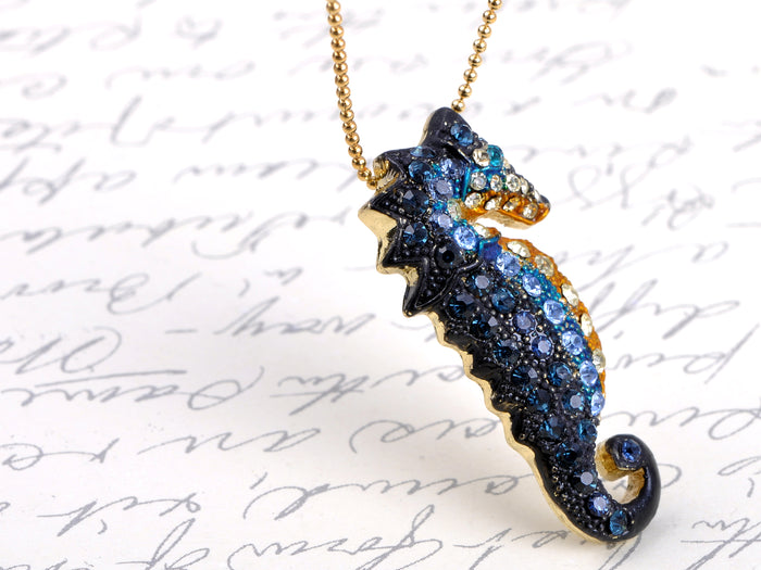 Blue Nautical Ocean Seahorse Pendant Necklace