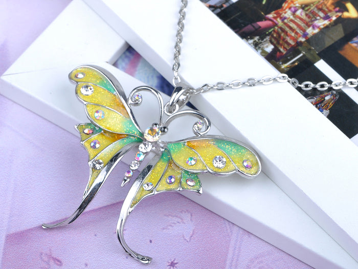 Bright Yellow Enamel Painted Butterfly Dragonfly Pendant Necklace - ALILANG.COM