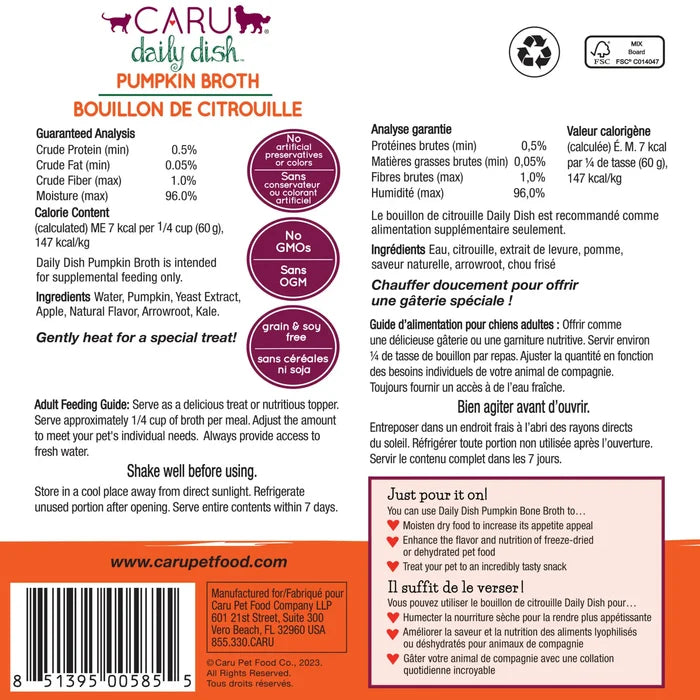 Caru Daily Dish Pumpkin Broth for Dogs & Cats 17.6oz
