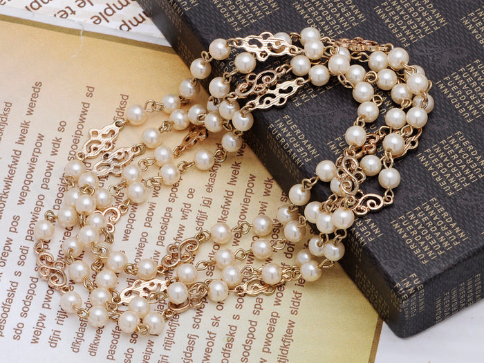 Faux Pearls Swirl Chain Chunky Statement Necklace
