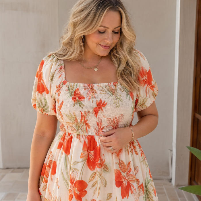Florenza – Smocked Square-Neck Floral Maxi