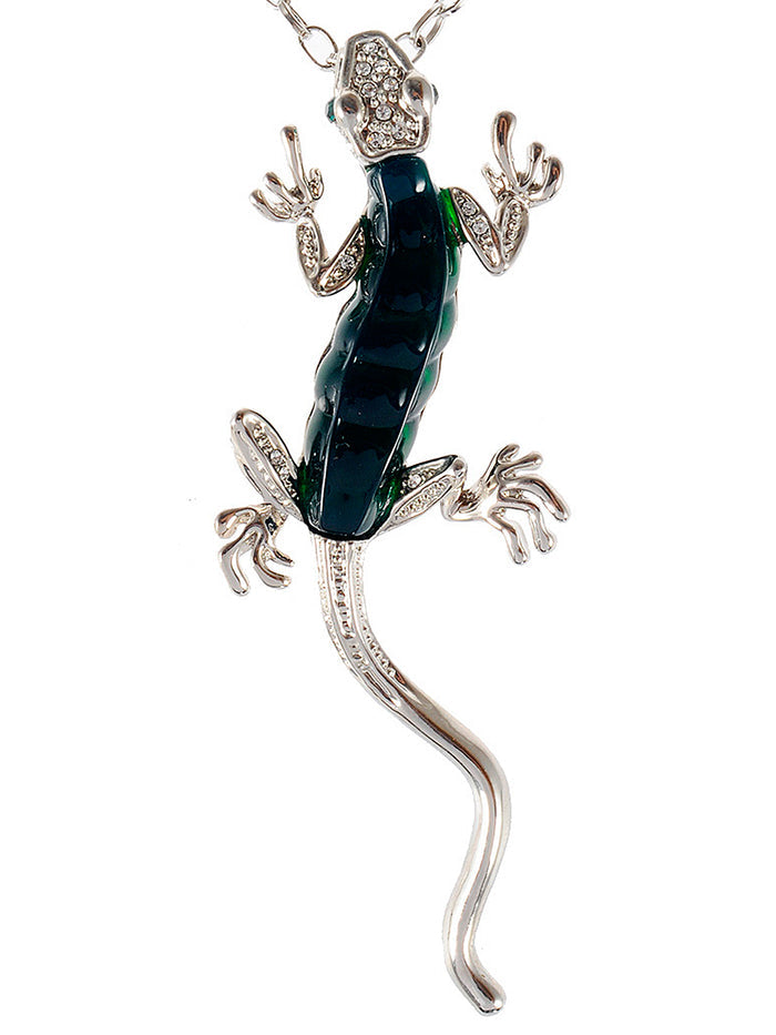 Green Resin Bead Body Water Gecko Lizard Pendant Necklace - ALILANG.COM