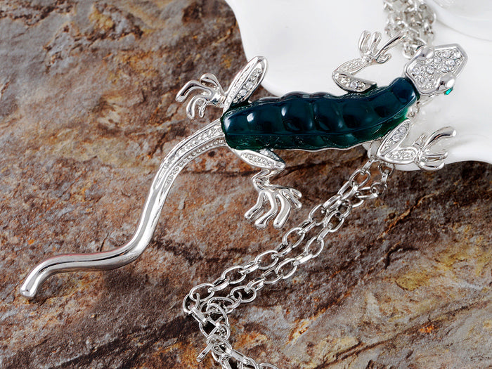 Green Resin Bead Body Water Gecko Lizard Pendant Necklace - ALILANG.COM