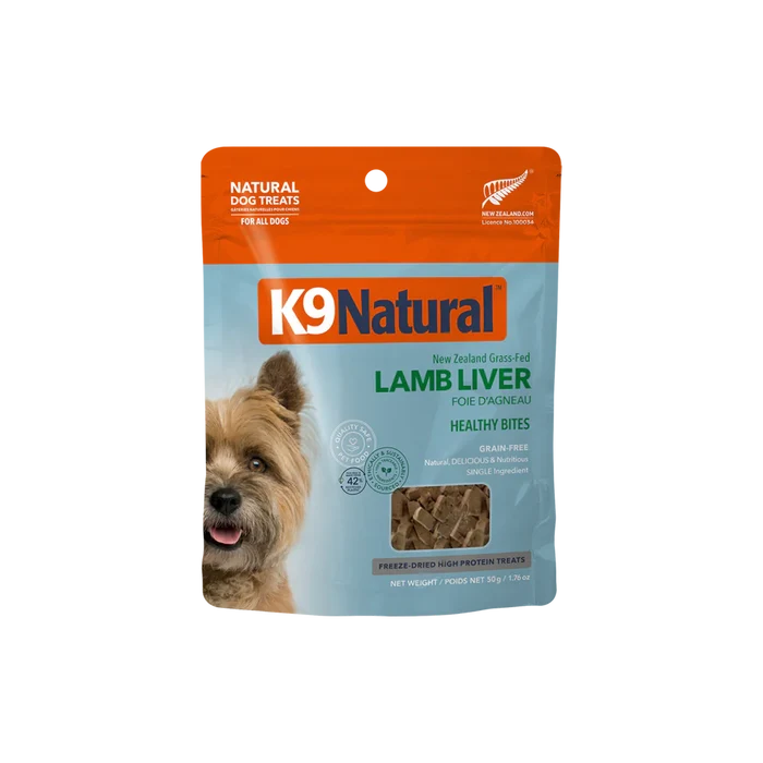 K9 Natural™ New Zealand Grass-Fed Lamb Liver Healthy Bites Grain Free Freeze Dried Dog Treat 50gm