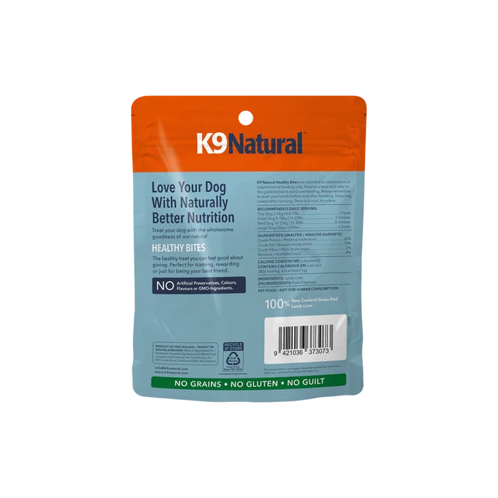 K9 Natural™ New Zealand Grass-Fed Lamb Liver Healthy Bites Grain Free Freeze Dried Dog Treat 50gm