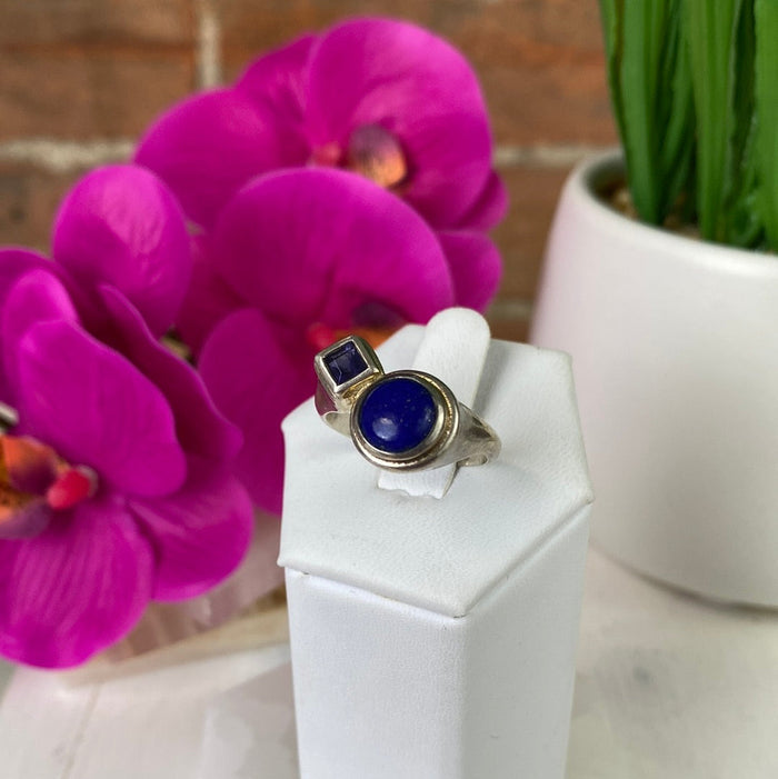 Lapis and Tanzanite Accent Ring with sterling silver Sized Band