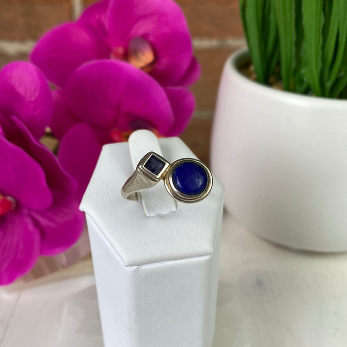 Lapis and Tanzanite Accent Ring with sterling silver Sized Band