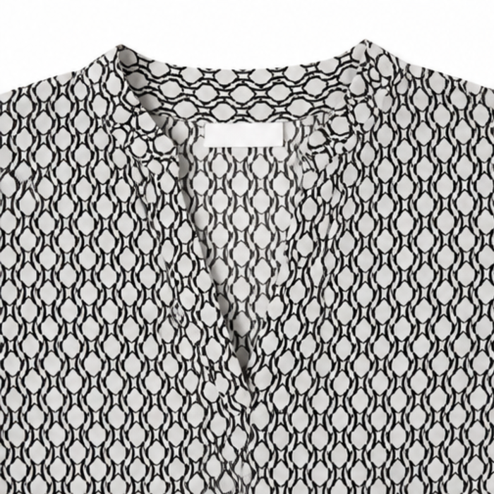 Lunavia – Women's Geometric V-Neck Blouse with Roll-Tab Sleeves
