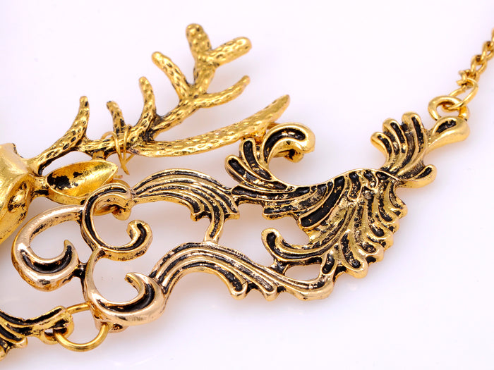 Moose Head Chain Necklace With Deately Painted Black Accents