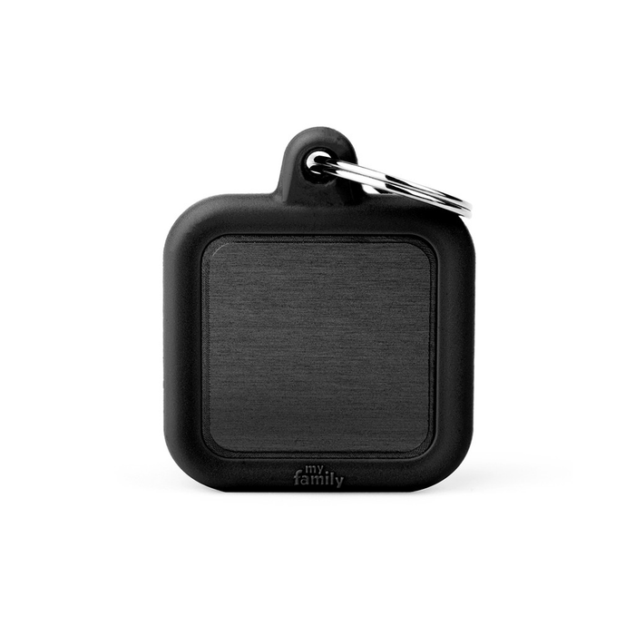 My Family Black Square Hushtag - Engravable ID Tag
