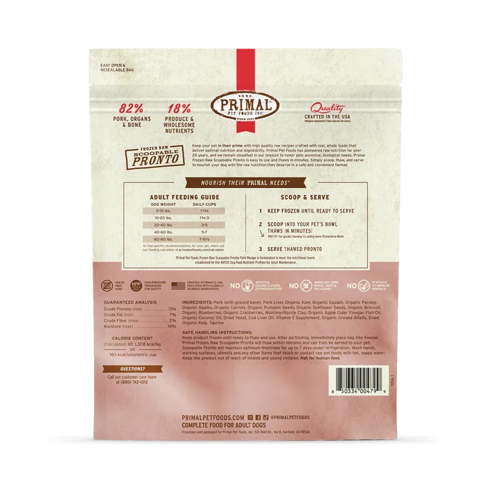 Primal Frozen Pork Pronto Formula for Dogs 4lb