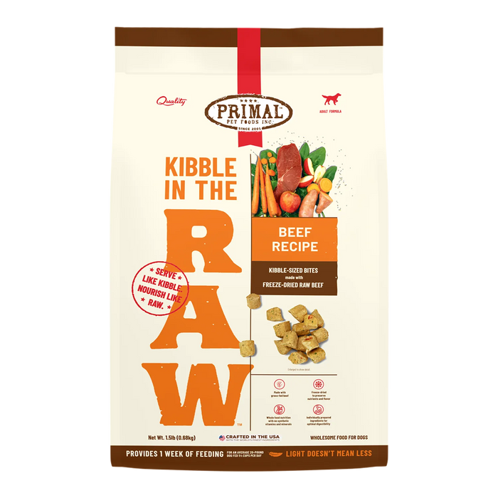 Primal Kibble in the Raw Beef Recipe for Dogs