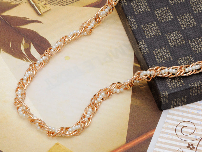 Rope Style Chain Intertwined With Strand Of Pearls