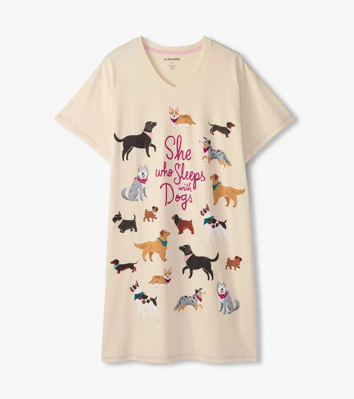 She Who Sleeps with Dogs 🍁 Little Blue House Women's Sleepshirt O/S