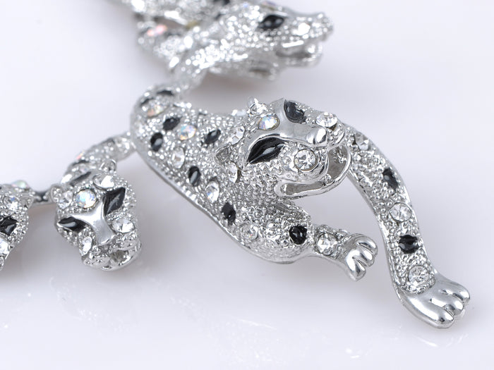 Silver Gun Leopard Cheetah Necklace Clip On Earring Set