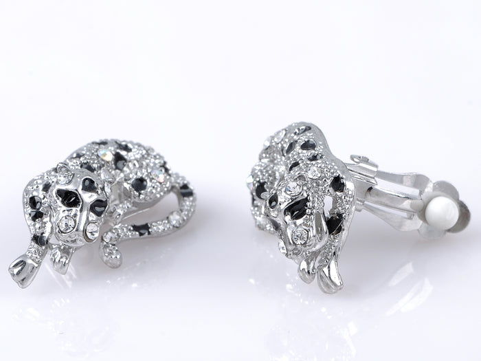 Silver Gun Leopard Cheetah Necklace Clip On Earring Set