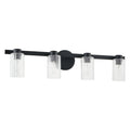 Vanity Light Thesis 207043A Bedminster 30 inch 4 light Matte Black Vanity Light with Clear Ribbed Glass Shades THESIS