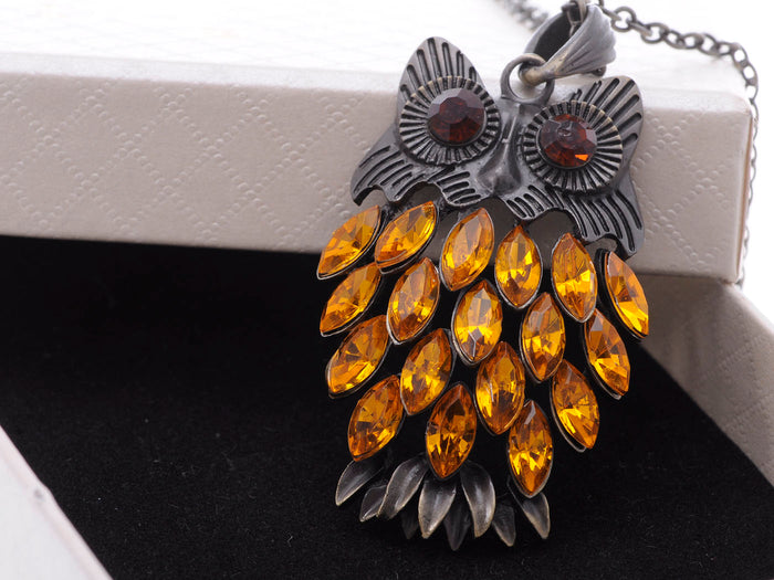 Topaz Body Vintage Fat Fuzzy Night Owl Pendant Chain Necklace