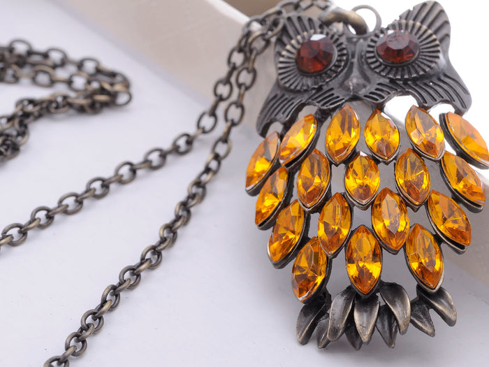 Topaz Body Vintage Fat Fuzzy Night Owl Pendant Chain Necklace