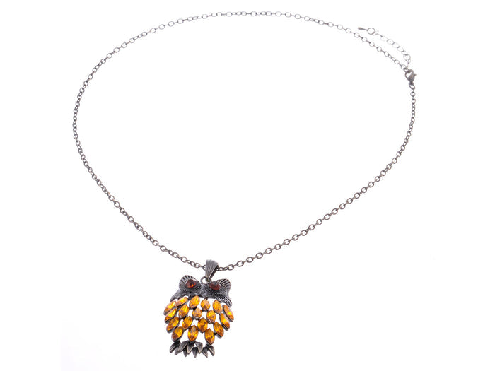 Topaz Body Vintage Fat Fuzzy Night Owl Pendant Chain Necklace