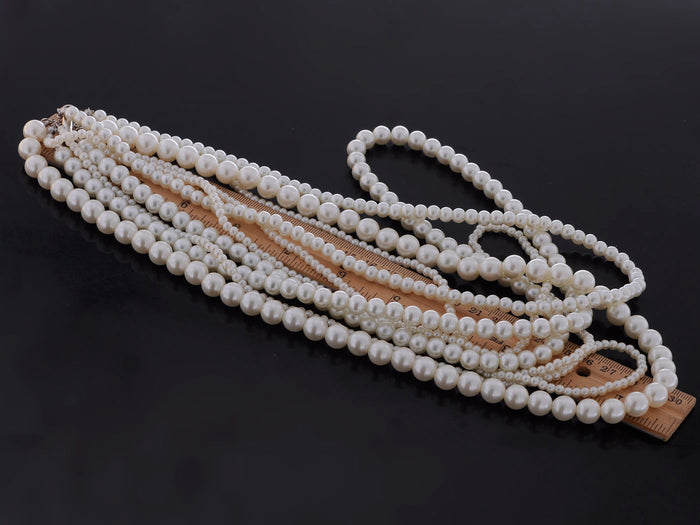 White Ivory Pearl Flapper Layered Multi Strand Long Necklace