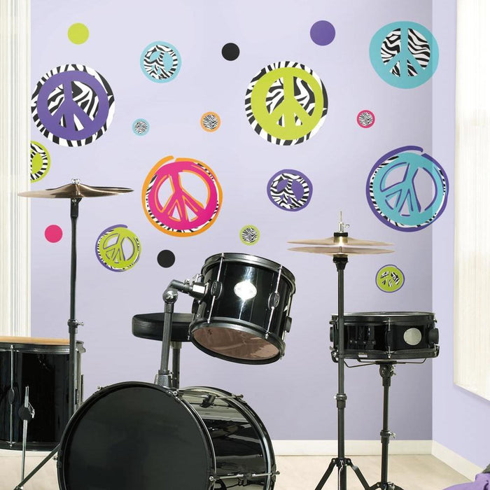 ZEBRA PEACE SIGNS PEEL & STICK WALL DECALS